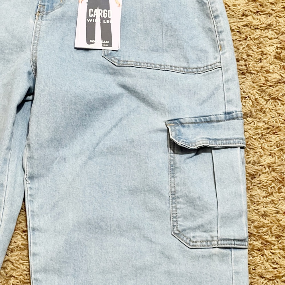 NWT! [Wax Jean] Light Wash Wide Leg Cargo Jeans Y2K Back to School Size 31 - Picture 3 of 10